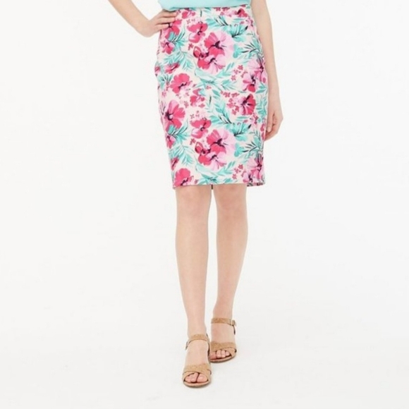 J.CREW Printed Tropical Floral Basket weave Pencil Skirt Size 4 - Picture 2 of 10